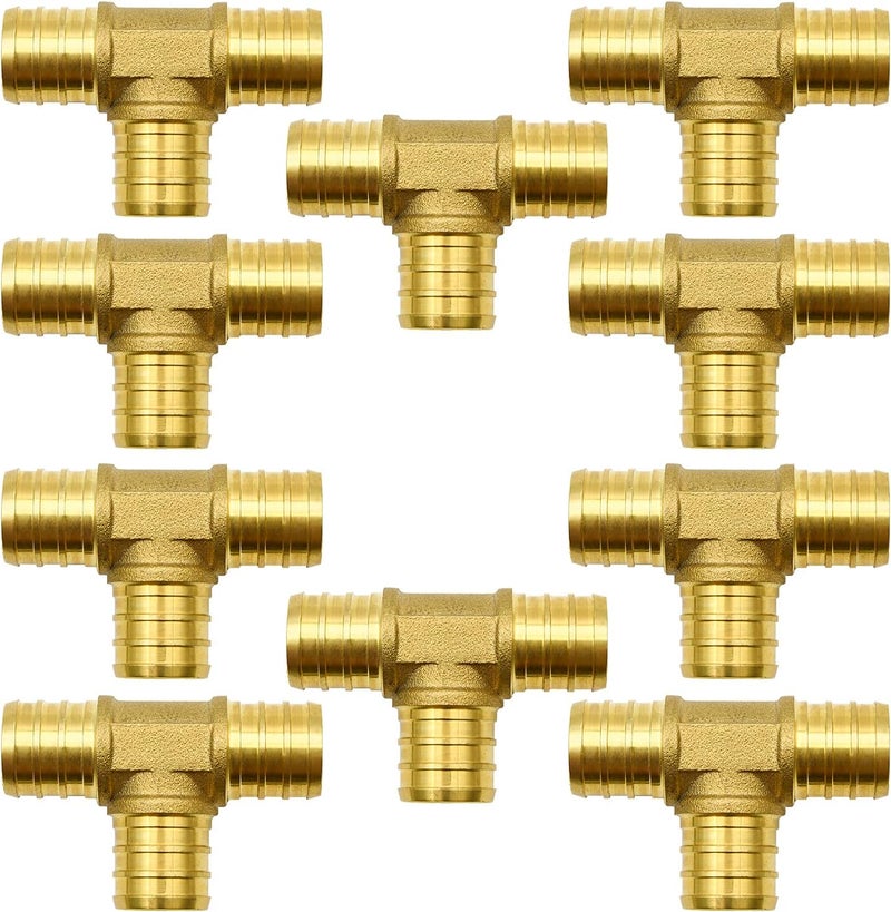 Ruby Q 10 Pack 3/4" PEX Fittings, Brass Tee Fittings, for PEX Tubing Pipe - Image 1